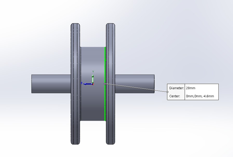 SolidWorks measurement of the 28 mm pulley diameter