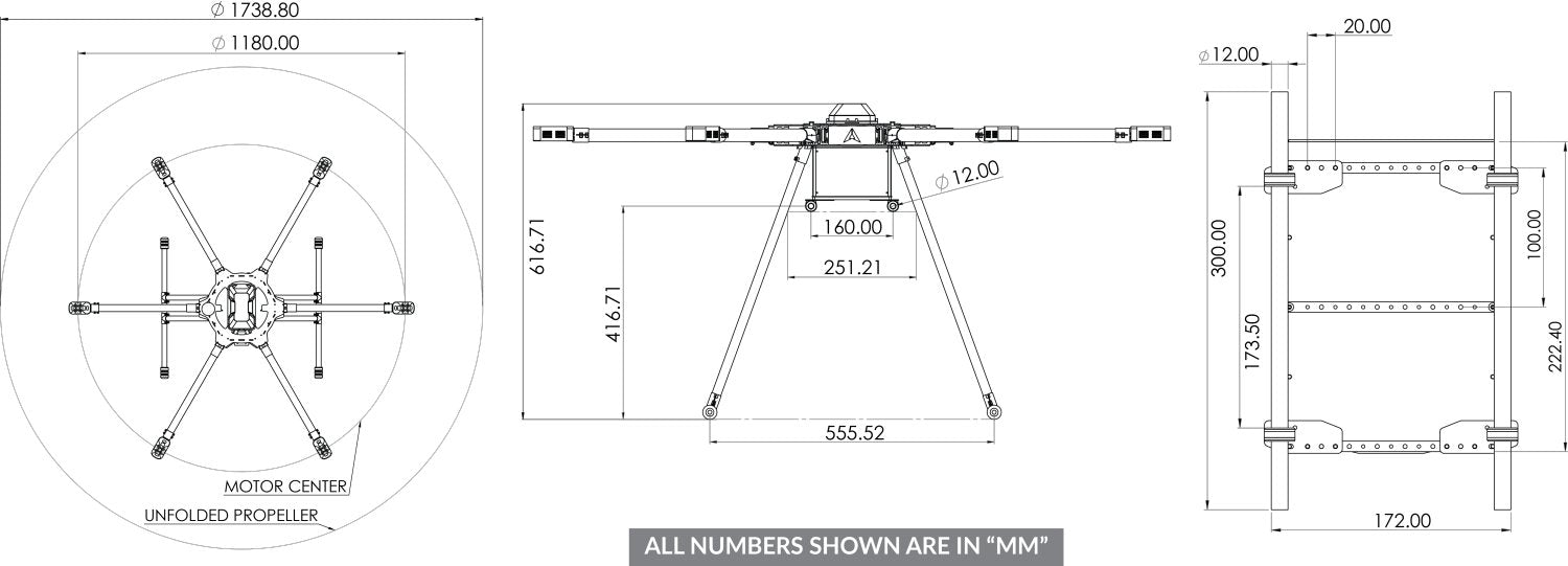 Aurelia X6 MAX official dimension drawing with orthographic views (mm)